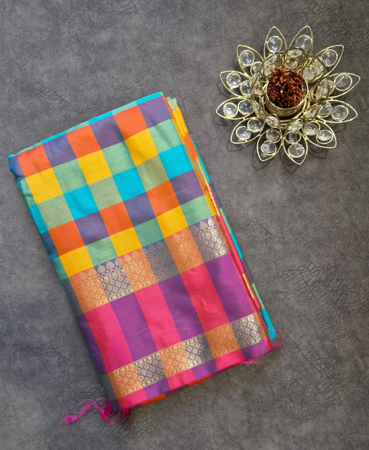 Indradhanush Rainbow Checks Chennai Silk Saree