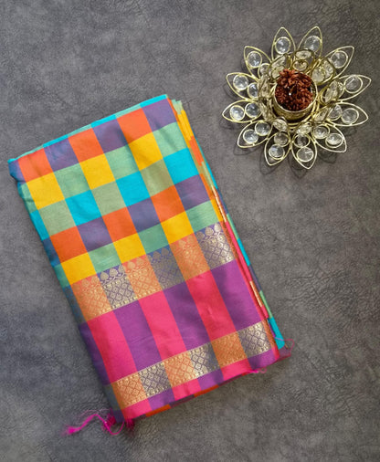Indradhanush Rainbow Checks Chennai Silk Saree